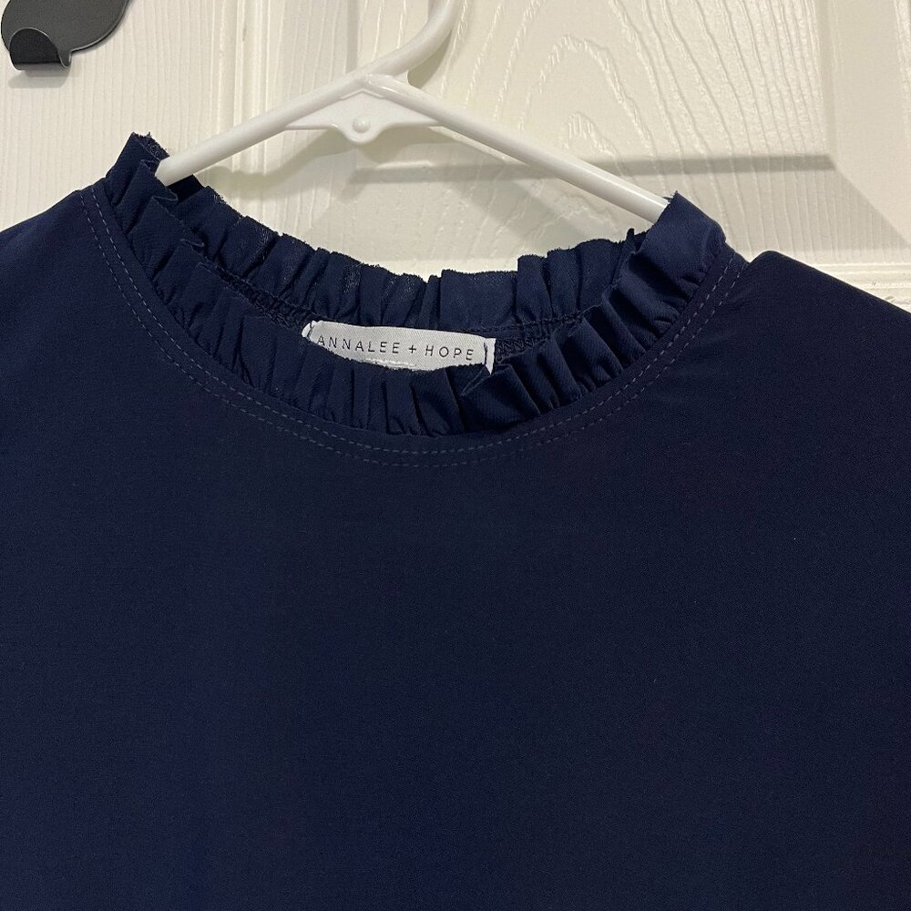 Navy Blue *Mock Neck* Mini Dress w/ Ruffles | XS | Simple & Sophisticated | NWOT - Picture 5 of 11